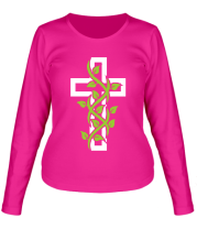 Женская футболка с длинным рукавом Крест с вьюнком