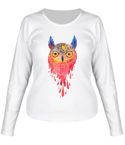 Женская футболка с длинным рукавом Акварельная сова